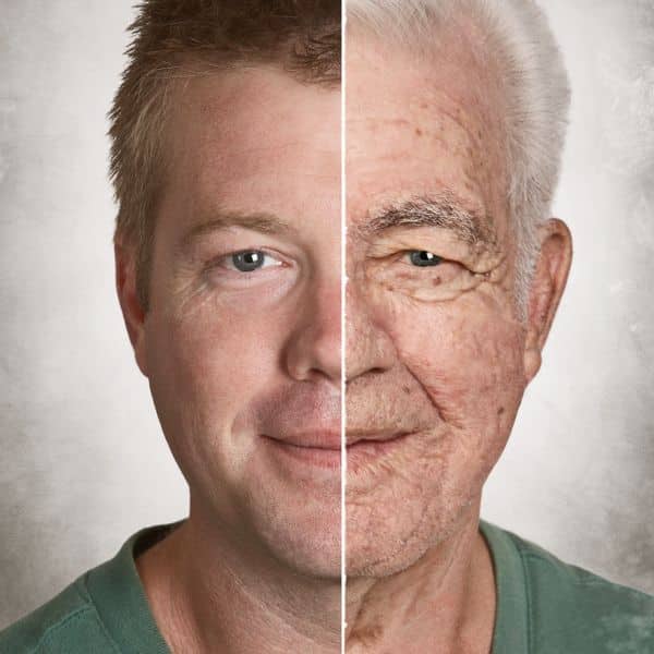 Aging man young man versus old man with grey hair