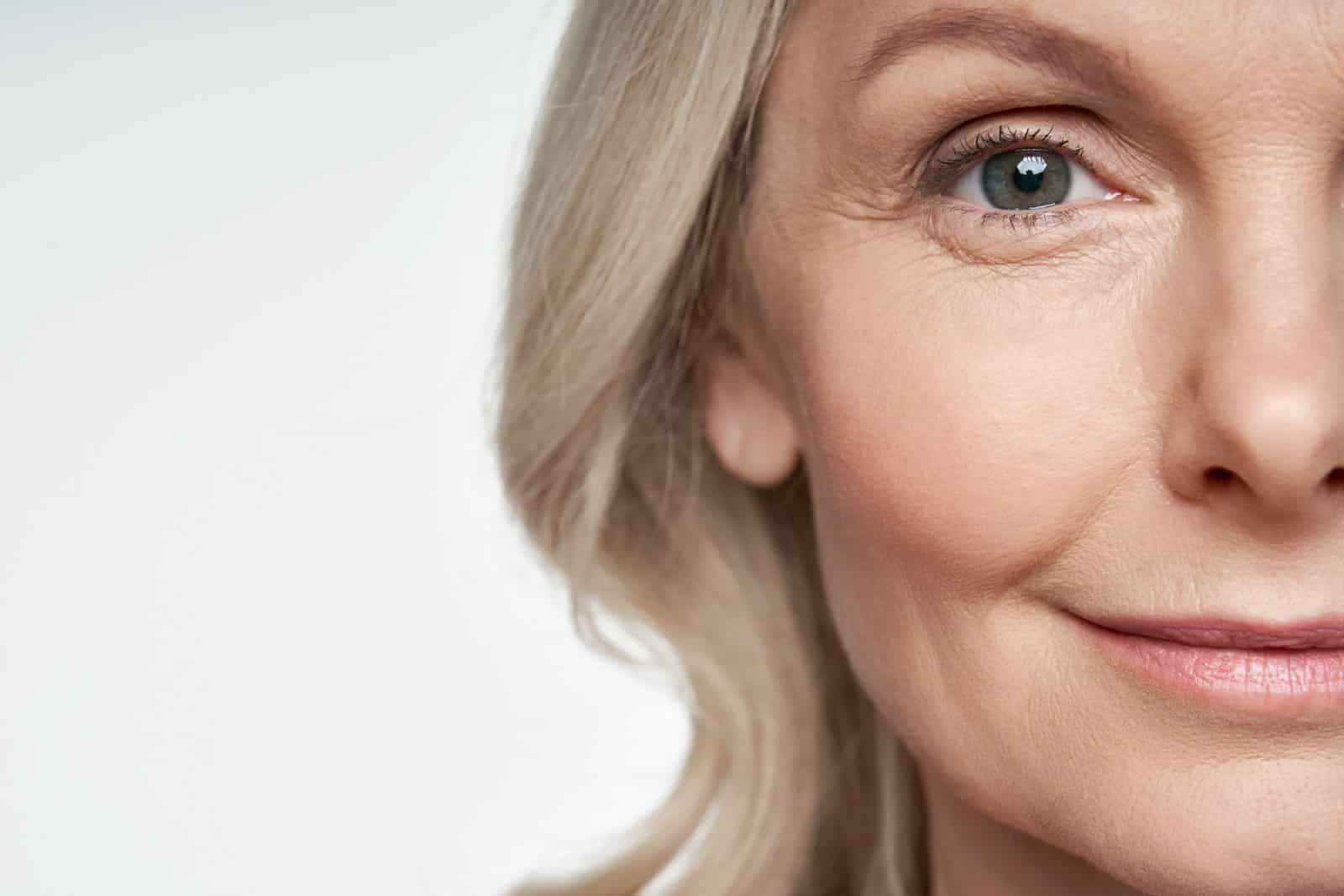 smiling old healthy lady with gray hair